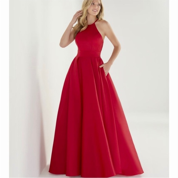 NEW CHRISTNA WU SZ 16 CLARET RED FORMAL ORGANZA TIE BACK BALLGOWN WITH POCKETS - Picture 12 of 13